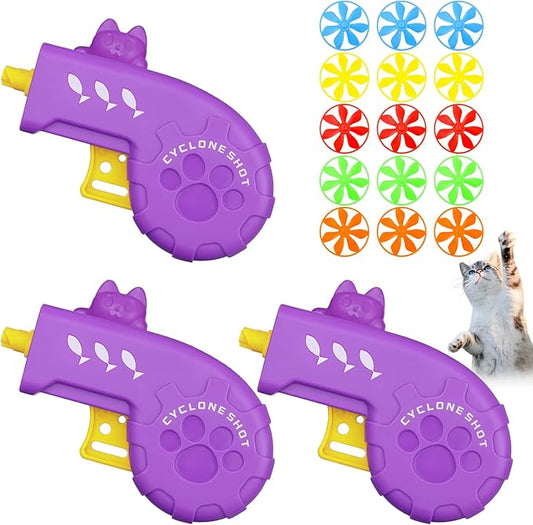 Sumind 18 Pieces Cat Fetch Tracking Interactive Toys with 5 Colors Flying Propellers for Indoor PET Cat Kitty Training Chasing (Purple, Cat)