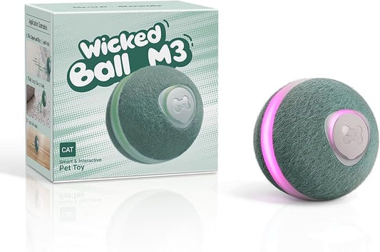 Cheerble 【2025 Upgrade】 Interactive Cat Ball Toy, Wicked Ball M3, Automatic Moving Ball Toy for Indoor Cat Kitten, Smart Anti-Depression Pet Toy Fun Gift with Light