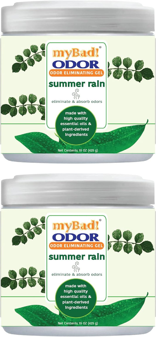 Odor Eliminator Essential Oil Gel 15 oz - Air Freshener - Eliminates Odors in Bathroom, Pet Area, Closets, RVs, Pet Areas (Summer Rain, 2 Pack)