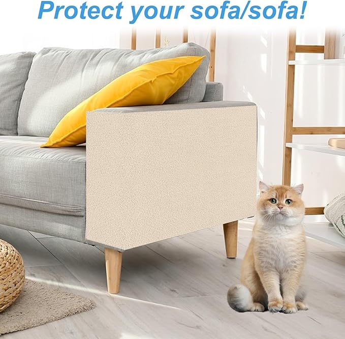 Trimmable Cat Scratching Post Carpet Covered 78.7”x15.8” Self-Adhesive Cat Tree Shelves Replacement Parts Mat Cat Scratcher for Cat Tree Shelves Steps Couch Furniture DIY Protector(Beige)