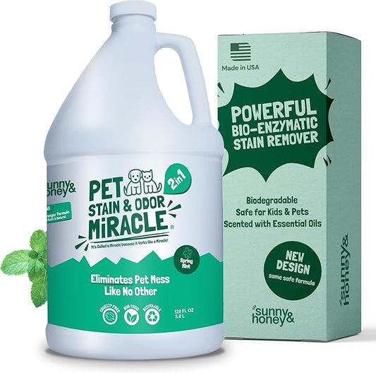 Sunny & Honey Pet Stain and Odor Remover - Enzyme Cleaner, Pet Odor Eliminator, Carpet Stain Remover, Odor Neutralizer, Carpet Cleaner for Pets, 1 Gallon Pet Carpet Cleaner Solution, Carpet Deodorizer