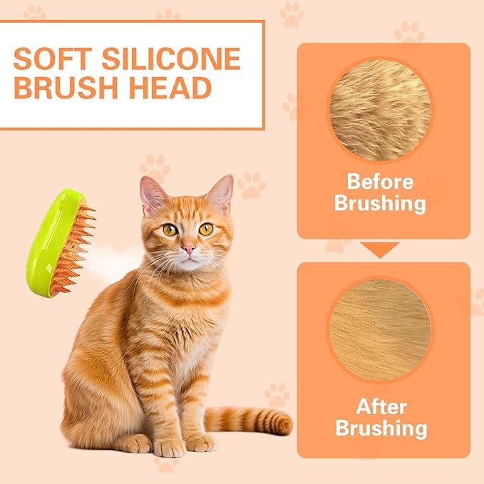 Steamy 3 in 1 Multifunctional Steam Pet Grooming Brush - Self-Cleaning Hair Removal and Massage for Cats