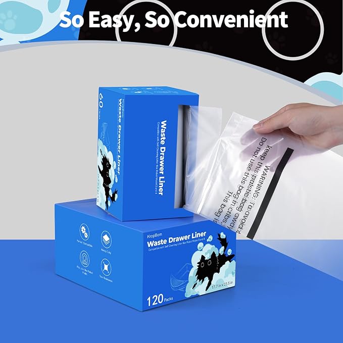 60 Pack Litter Box Robot 3 4 Waste Bags, Self Cleaning Cat Litter Box Robot Waste Liner Bags Replacement, Heavy Duty 9-11 Gallons of Capacity