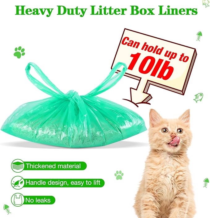 Litter Box Liners Compatible with LitterMaid/Nature's Miracle Waste Receptacles, Green Unscented 220 Refill Bags with Handles Use in Self-Cleaning Litter Box Waste Trays