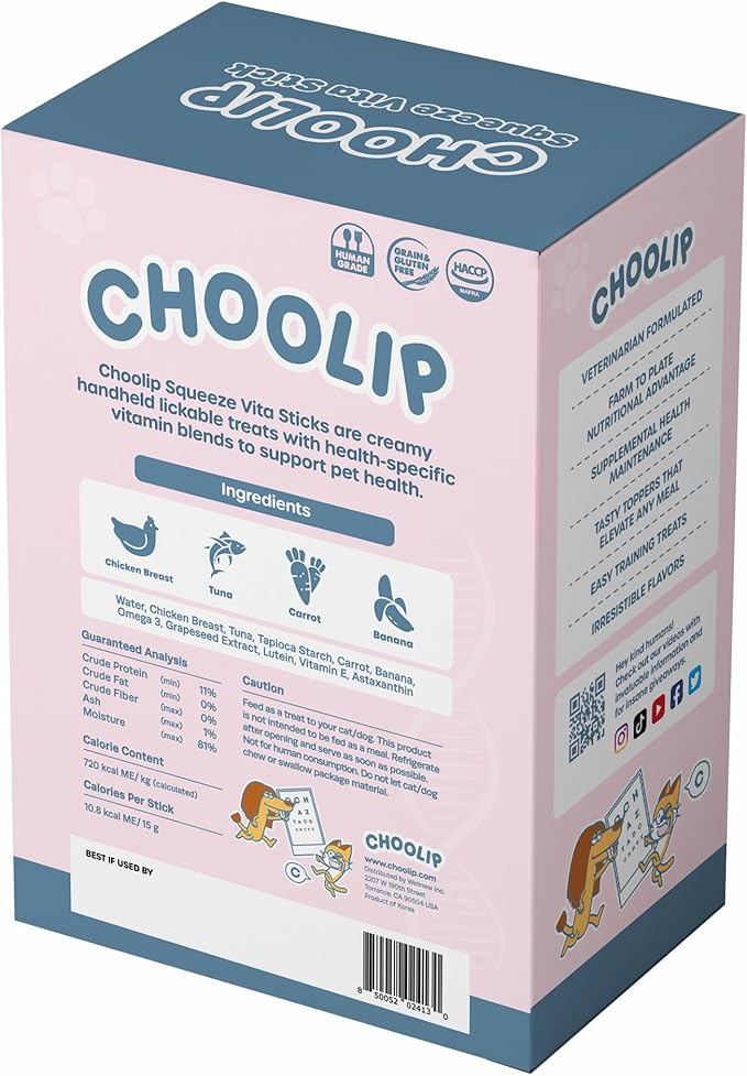 Squeeze Vita Stick Lickable Treats for Dogs & Cats. 49 Eye Health Sticks with Essential multivitamins. Soft and Tasty Paste for All Life Stages, Supporting Eyes Health