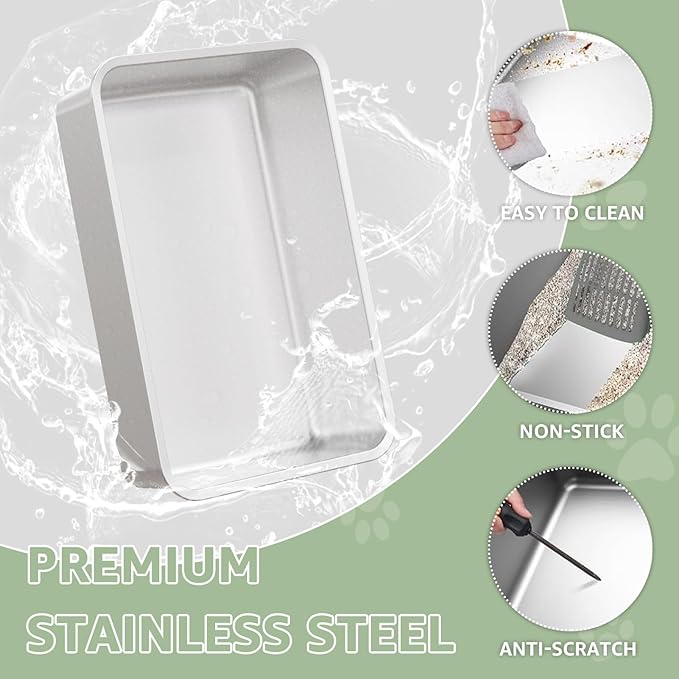 Enclosed Stainless Steel Cat Litter Box with Lid, XL Extra Large Litter Box for Big Cats Multi-Cats with High Sided Enclosure & Scoop, Odor-Free，Anti-Leakage, Non-Sticky, Easy Cleaning (D-Green)