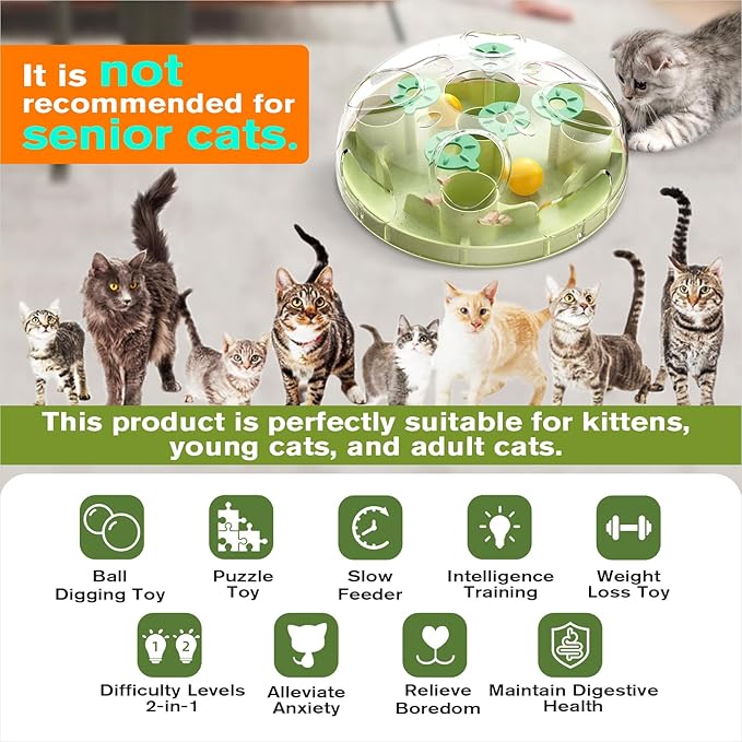KADTC Cat Puzzle Games Level 3 in 1 Intelligence Mind Game Foraging Balls Kitten Food Puzzles Toy for Indoor Cats Sensory Activity Enrichment Toys Treat Feeder Entertainment Kitty Mental Stimulation