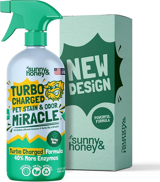 Sunny & Honey Turbo Charged Pet Stain & Odor Remover – Pet Odor Eliminator – 40% More Enzymes – Carpet Stain Remover Spray – 32 fl oz - Carpet Cleaner