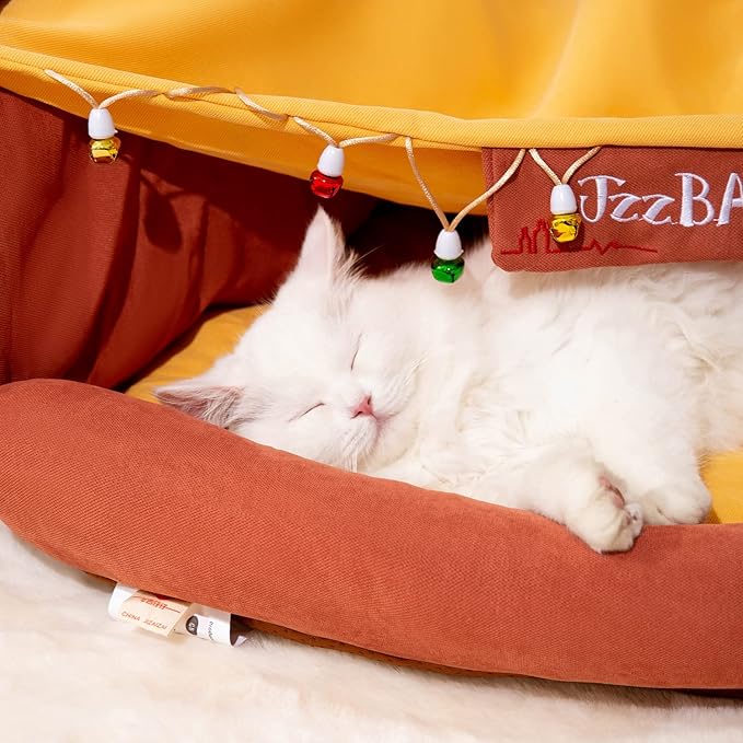 HIPIPET Cat Tunnel for Indoor Cats, Cat Tube with Collapsible Washable Cat Bed,Premium Cat Toy for Small Medium Large Cat.(Bar)…