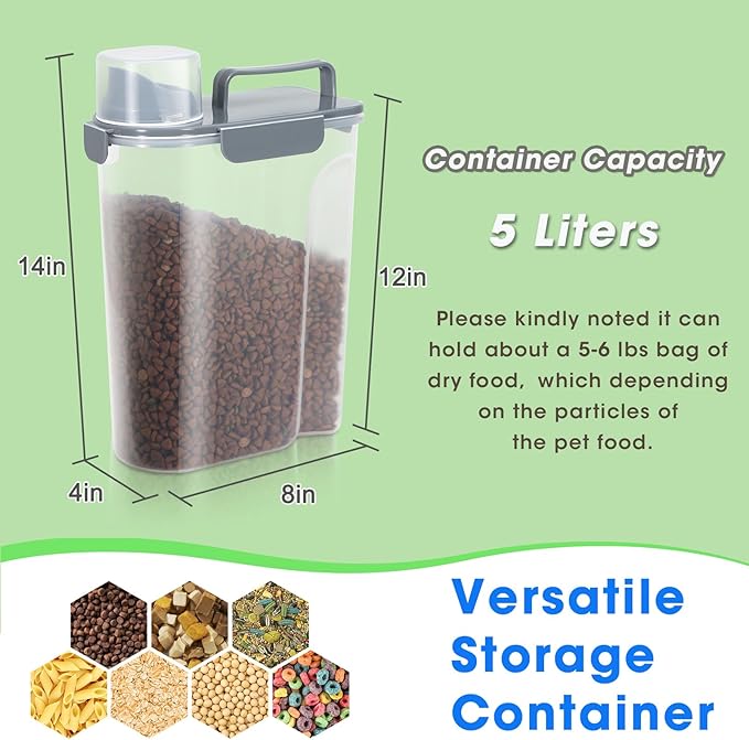 TBMax Large Cat Food Storage Container, Portable Dog Food Container with Upgraded Large Spout and Cup, Travel Pet Food Storage Dispenser for Small Animal Kibble Storage, Bird Seed Container - Grey