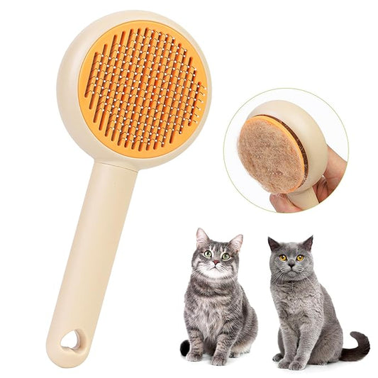 Self-Cleaning Pet Grooming Brush for Dogs & Cats, Effortlessly Removes Loose Hair, Tangles, and Mats - Ideal for Long & Short Hair Pets - Ergonomic, Skin-Friendly Design with Massage Particles Apricot
