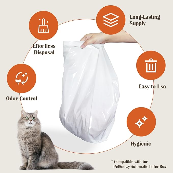 Cat Litter Liner Bags for PetSnowy Snow+ Cat Litter Box, 60 PCS Petsnowy Cat Litter Bags for Automatic Cat Litter Box, Heavy Duty Tear & Leak Resistant, Drawstring Extra-Thick, Lasts 18 Mos