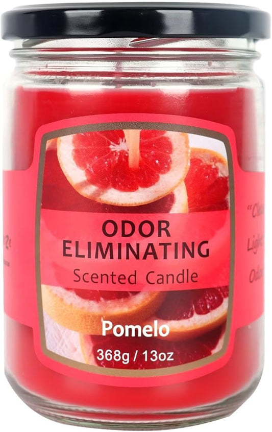 SOFT BREEZE 13oz Odor Eliminating Candle,10% High Fragranced, Cat Odor Eliminator, Smoke Odor Eliminating Candle,Odor Killer Candle,Up to 50 Hour Burn time,Soy Blend,Pomelo