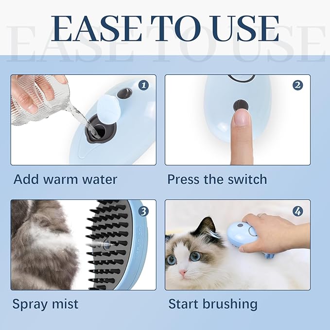 Cat Steam Brush for Shedding, 3 in 1 Cat Steamy Brush, Cat Grooming Brush With Steam, Rechargeable Steam Pet Brush for Dog And Cat,Self Cleaning Steam Brush for Massage,Clean and Removing Loose Hair