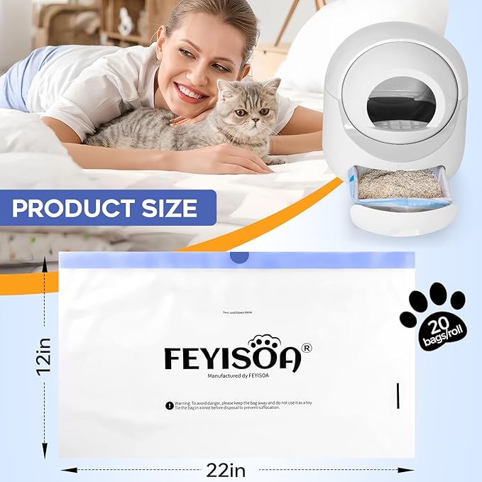 Compatible with PETKIT PuraMax & PuraX - Tear Resistant Cat Litter Box Liners, 80 Pack, 22x12 Inch, 4 Gallon Bags, Drawstring Closure, 2 Mil Thick, Fits Self-Cleaning Litter Boxes