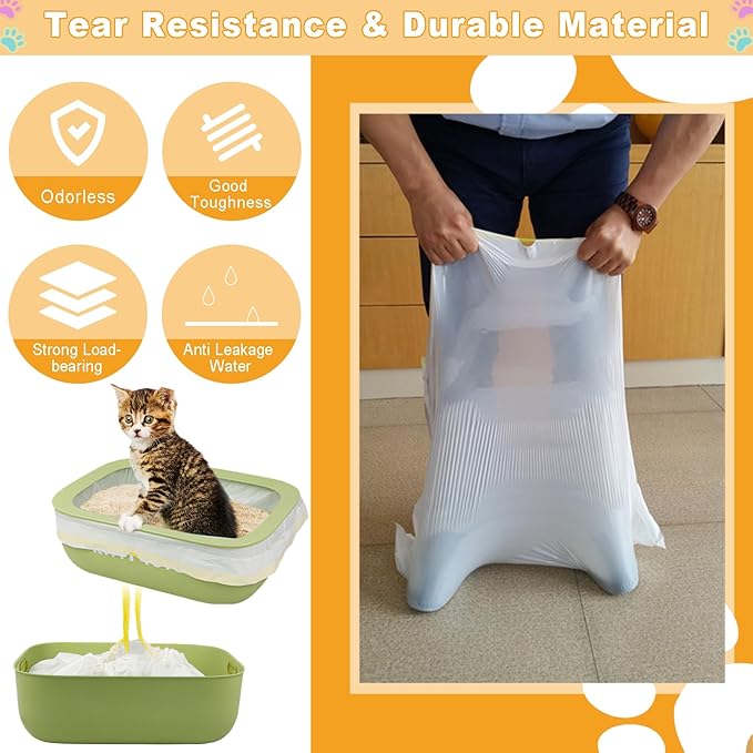 Waste Drawer Liners Bags Replacement Compatible with Litter-Robot 3/4, 60 Count Thickened Heavy Duty Cat Liner Bags with Drawstring 10-12 Gallons of Capacity