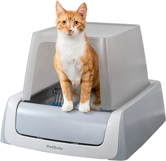 PetSafe Scoop Crystal Pro Front-Entry Automatic Litter Box Self Cleaning (27.6x19.1x16), Cat Litter Box Self Cleaning Automatic, Comes with 1 Disposable Litter Tray (Grey)