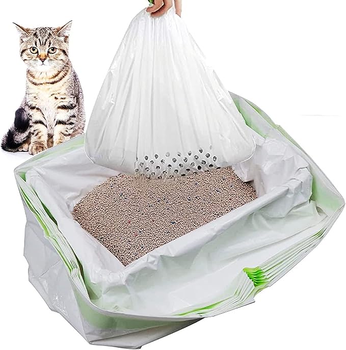 Tylu Cat Litter Liners Disposable Cats Litter Pan Liner Bag with Drawstring Cat Litter Sifting Liners Contains 6 Screening Bags with Holes + 1 Non-porous Screening Bag (5 sets, 35 pieces in total)
