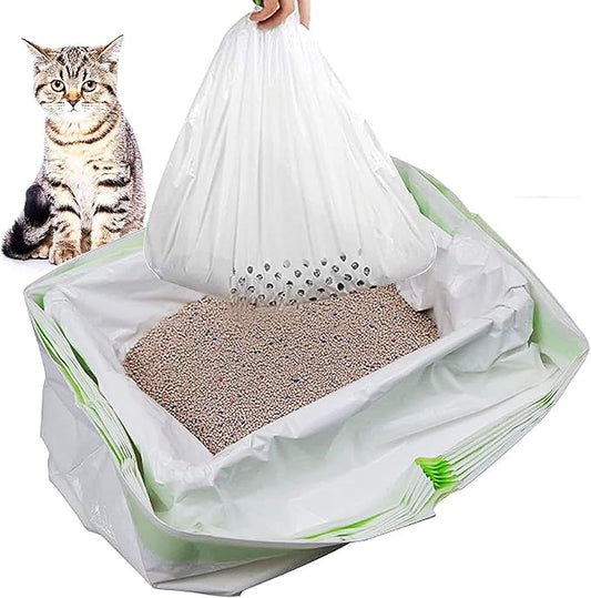Tylu Cat Litter Liners Disposable Cats Litter Pan Liner Bag with Drawstring Cat Litter Sifting Liners Contains 6 Screening Bags with Holes + 1 Non-porous Screening Bag (5 sets, 35 pieces in total)