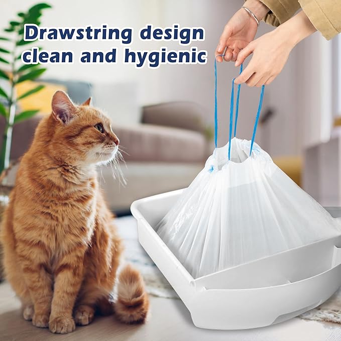 120 Count Cat Litter Box Liners Bag Large, Jumbo Drawstring Extra Durable Pet Cat Pan Liners Extra-Thick Kitty Leakproof Design Cat Litter Bags for Automatic Cat Litter Box and Litter Robot