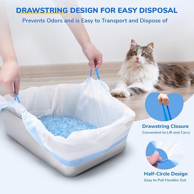 Cat Litter Bags with Drawstring, Size 37"x 13.8", Large Litter Pan Liners Compatible with Pet Scoop Free Self-Cleaning Box Tray, Tear and leak proof Pet Waste Bags, 20 Count
