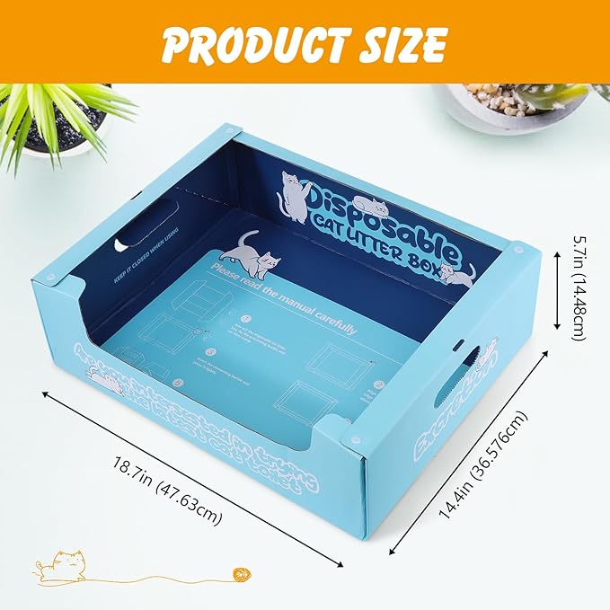 3-Pack Disposable Litter Boxes for Cats with Disposable Cat Litter Scoop, Large-19"x14"x6" Double Waterproof Disposable Cat Litter Box, Portable Travel Litter Box for Cats Sturdy Leak Resistant