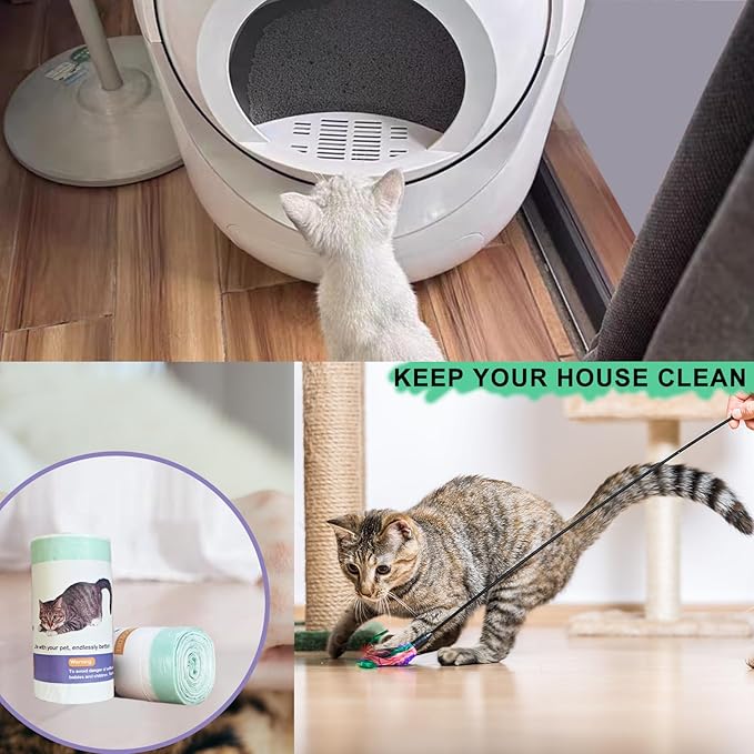 100 Count Self Cleaning Cat Litter Box Liner Bags Compatible with Automatic Cat Litter Box, Thick Heavy Duty Drawstring Replacement Waste Drawer Liners-25.2" x 11.8"