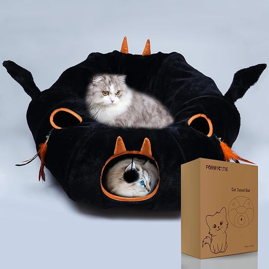 Cat Tunnel Bed,Cat Tunnel Bed with Soft Central Cat Couch,Cat Toys for Indoor Cats,Collapsible Peekaboo Cat Cave,Cat Donut Tunnel and Kitty Toy Set（Gothic，Donut）