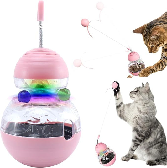 Cat Interactive Toy Indoor, Cat Treat Dispensing Toy, Slow Feeder Puzzle Toy for Cats, Food Dispensing Ball for Pets, Fun Interactive Enrichment Wand Toy for Cats