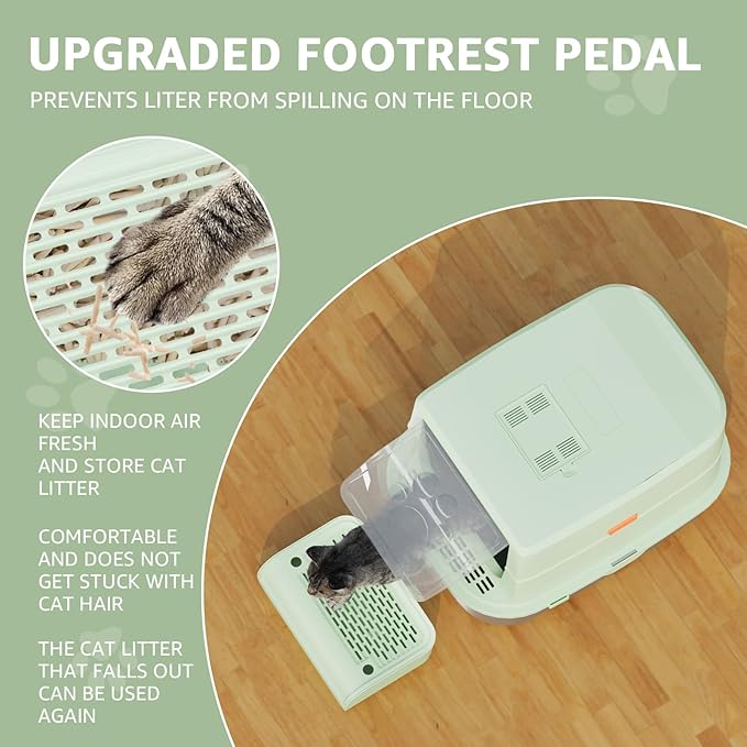 Enclosed Stainless Steel Cat Litter Box with Lid, XL Extra Large Litter Box for Big Cats Multi-Cats with High Sided Enclosure & Scoop, Odor-Free，Anti-Leakage, Non-Sticky, Easy Cleaning (D-Green)