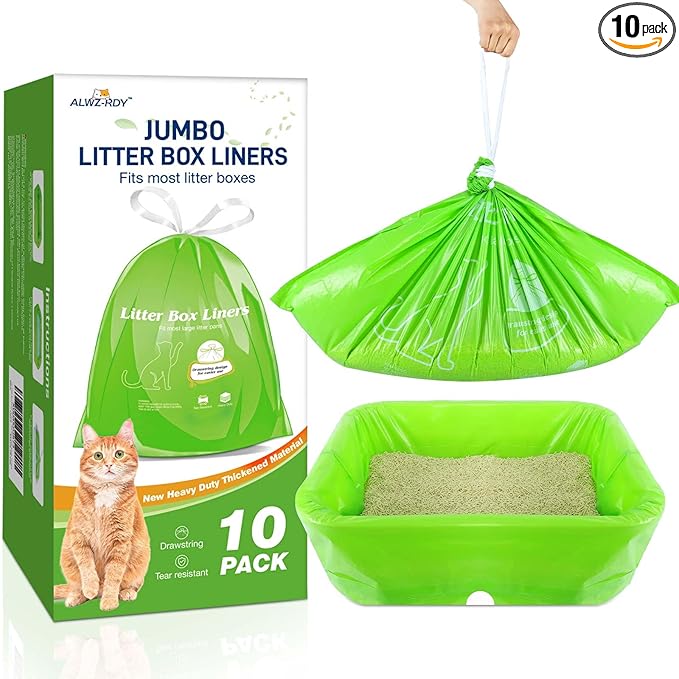 Cat Litter Box Liners 10 Count, Jumbo Cat Litter Bags Liners 36" x 19" Drawstring Heavy Duty Liners for Cat Litter Box Extra Durable Easy Clean Up Fits Most Litter Pan