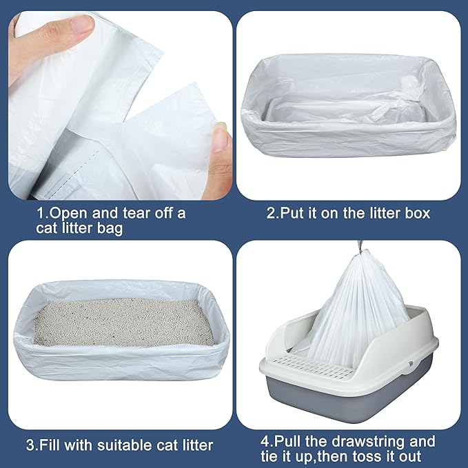 80 Pack Self-Cleaning Cat Litter Box Liners Replacement Cat Litter Waste Bags Drawstring Litter Bags for Automatic Self-Cleaning Cat Litter Box