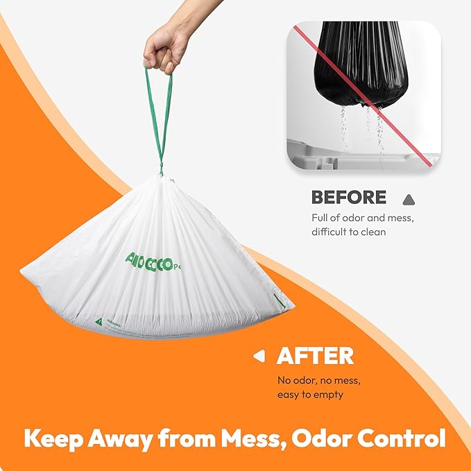 50 Pcs Litter Box Liner Bags, Compatible with Meowant MW-SC01, MW-SC02 and MW-LR01, Automatic Litter Box Heavy Duty Replacement Waste Bags, Drawstring Leak-proof Trash Bags, 18.5" x 12.6"