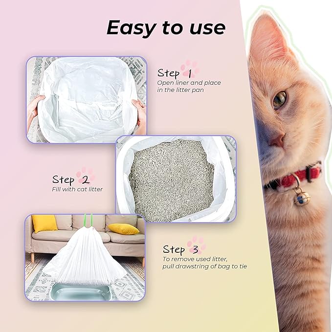 Cat litter Box Liners,20 Count 46" x 19" Jumbo Extra Large Heavy Duty Litter Pan Liner Bags with Drawstring for Pet Cat Litter Tray (Unscented)