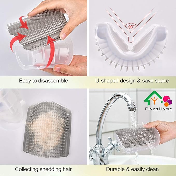 Cat Grooming Brush 4 Set, Self Groomer, Slicker Brush Tool for Shedding, Pet Grooming Supplies for Short Long Hair Cats