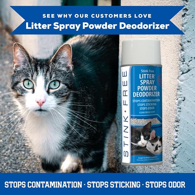 Cat Litter Box Deodorizer Powder Spray & Odor Eliminator (2 Cans) - Non-Stick Kitty Litter Box Deodorizer, Eliminators, Absorber & Freshner