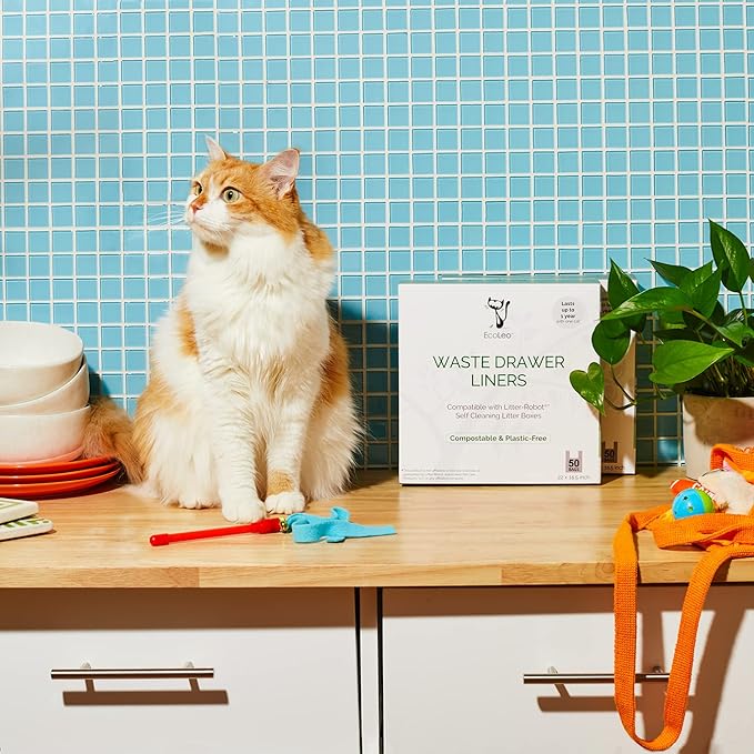 EcoLeo, Compatible with Litter-Robot 3, Plant-Derived and Plastic-free, Handle Waste Drawer Liner Bags, Thick, for Automatic Litter Box, Compatible with Leo's Loo (50-Count)