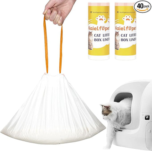 40 Count Drawstring Automatic Cat Litter Box Liner Bags, Disposable Heavy Duty Cat Litter Bags, Replaced Cat litter Box Bags Suit for PuraX PuraMax PuraMax2