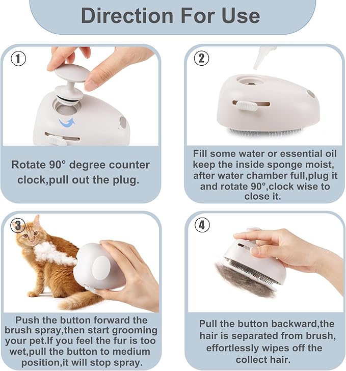 Cat Steam Brush for Shedding,Self Cleaning Cat Brush with Steam,Rechargeable Pet Steam Brush,Mist Brush Comb for Indoor Cats,Cat Hair Brush,Steamy Cat Brush for Short&Long Haired Pets.(White)
