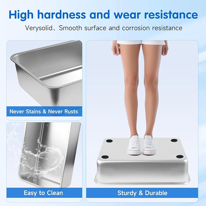 Extra Large Stainless Steel Litter Box with Lid, High Sides Covered Metal Jumbo Cat Litter Boxes for Big Cats, Anti Leakage, Never Absorbs Odors, Non-Sticky, FOXORU