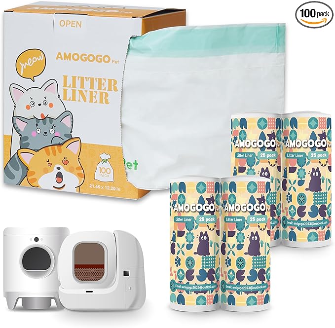 Self-Cleaning Litter Box Liner Bags, Compatible with PETKIT Pura Max & X, Leak-Proof Replacement Waste Bags, 100 Count Cat Litter Trash Bags with Drawstring, 21.8" x 12.4"