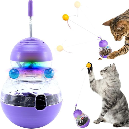 Cat Interactive Toy Indoor, Cat Treat Dispensing Toy, Slow Feeder Puzzle Toy for Cats, Food Dispensing Ball for Pets, Fun Interactive Enrichment Wand Toy for Cats