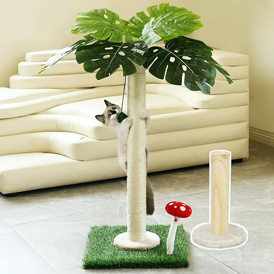 SHUNY Cat Scratching Post,35 Inch Tall Cat Scratching Posts for Indoor Cats,Nature Sisal Cat Scratcher Post with Hanghing Ball,Palm Tree Cat Scratch Post for Indoor Adult Cats and Kittens