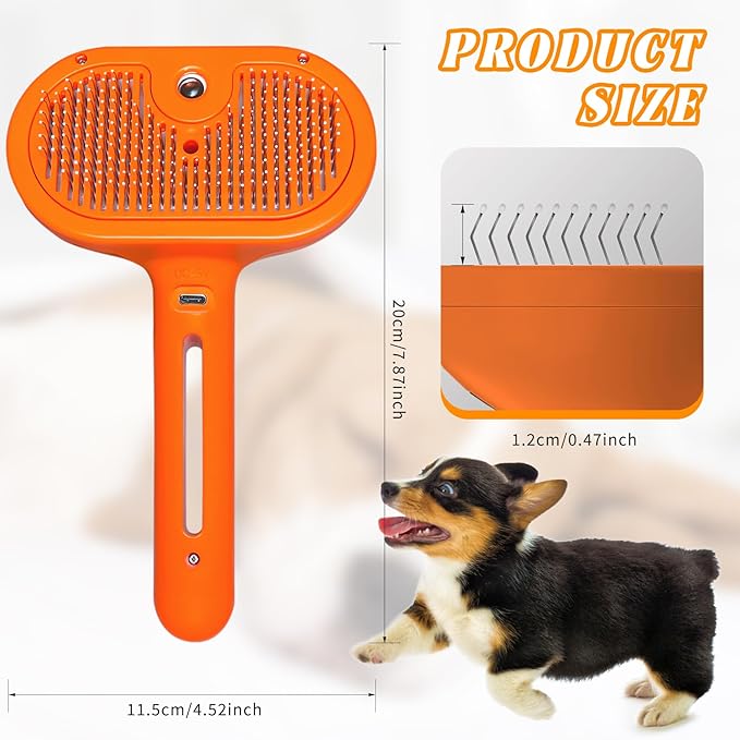 Self-Cleaning Spray Cat Brush for Shedding, Removes Static Flying Hair, and Works Wonders for Both Long and Short-Haired Pets 2 In 1 Cleaning Brush for Cats And Dogs Grooming (Orange)