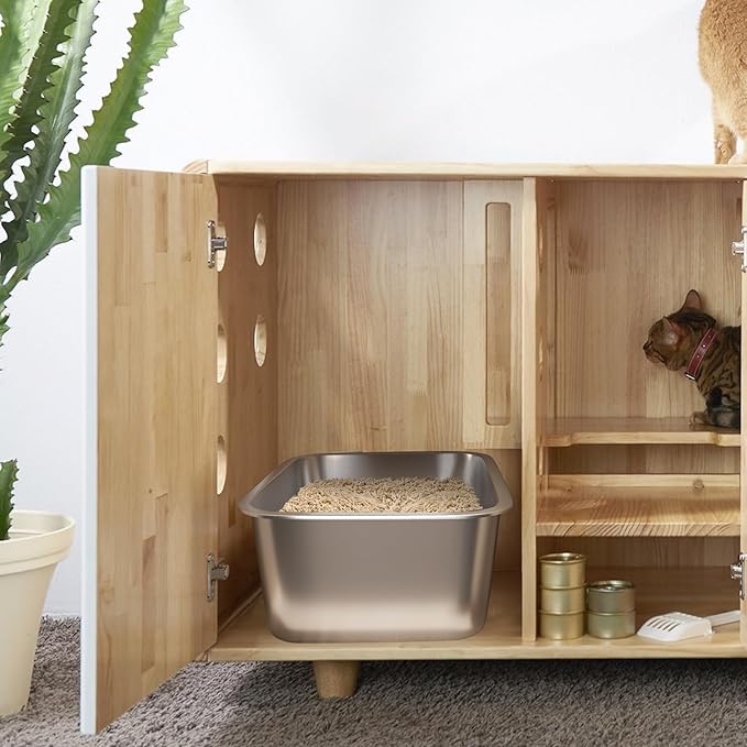 Stainless Steel Cat Litter Box - Scoop Free Cat Litter Boxes, Metal Litter Box, Stainless Steel Litter Box Easy to Clean, High Sided Litter Box, Ideal for Cats Rabbits Hamsters(Small)