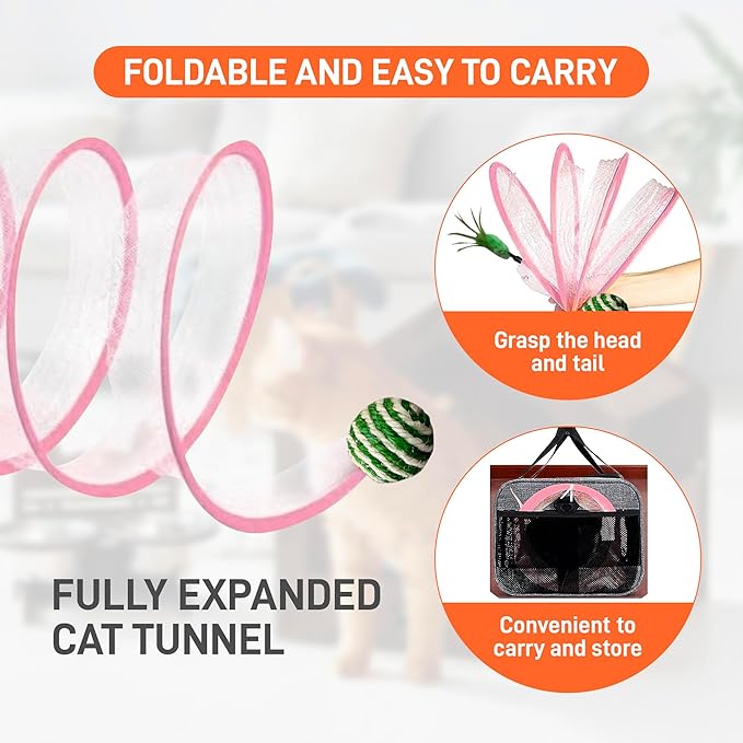 SD Cat Tunnels, Folded Cat Tube Tunnel,Cat Toys for Indoor Cats Large,Cat Tunnel Bed for Kitten,Cat Donut Tunnels,Whisker Twister for Cats,Cat Toy for Indoor Cats,Decompression Cat Springs, Pink