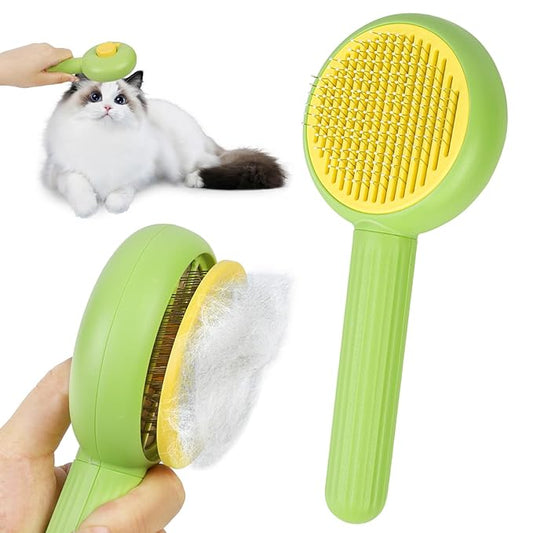 Self-Cleaning Slicker Brush for Dogs & Cats - Efficiently Removes Shedding Hair, Tangles, and Mats - Suitable for Long & Short Haired Pets - with Skin-Friendly Massage Tips - Green