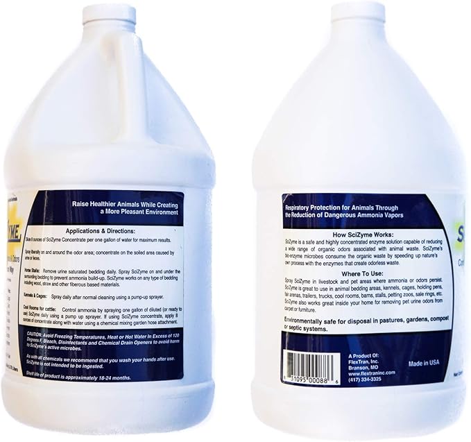 SciZyme - Enzyme Based Eliminator & Control Odors & Ammonia in Cooler Rooms, Barns, Trailers, Kennels, Etc. (Makes 16 Gallons)