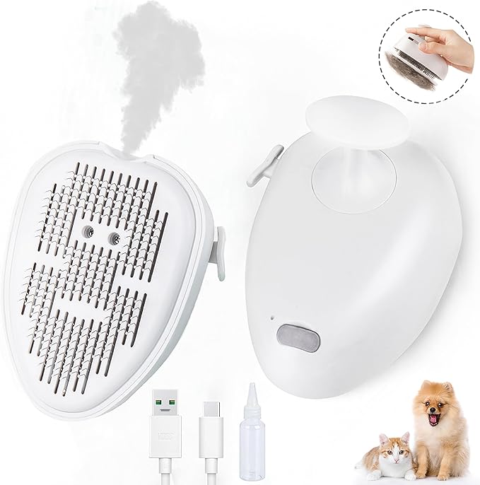 Cat Steam Brush for Shedding,Self Cleaning Cat Brush with Steam,Rechargeable Pet Steam Brush,Mist Brush Comb for Indoor Cats,Cat Hair Brush,Steamy Cat Brush for Short&Long Haired Pets.(White)