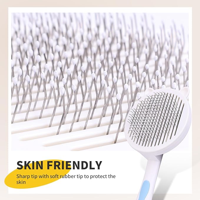 Cat Hair Brush for Grooming, Self Cleaning Slicker Brush for Cat, Skin Friendly Pet Brush for Shedding, Blue